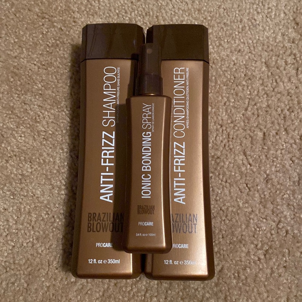 Brazilian blowout shampoo conditioner & ionic bonding spray.